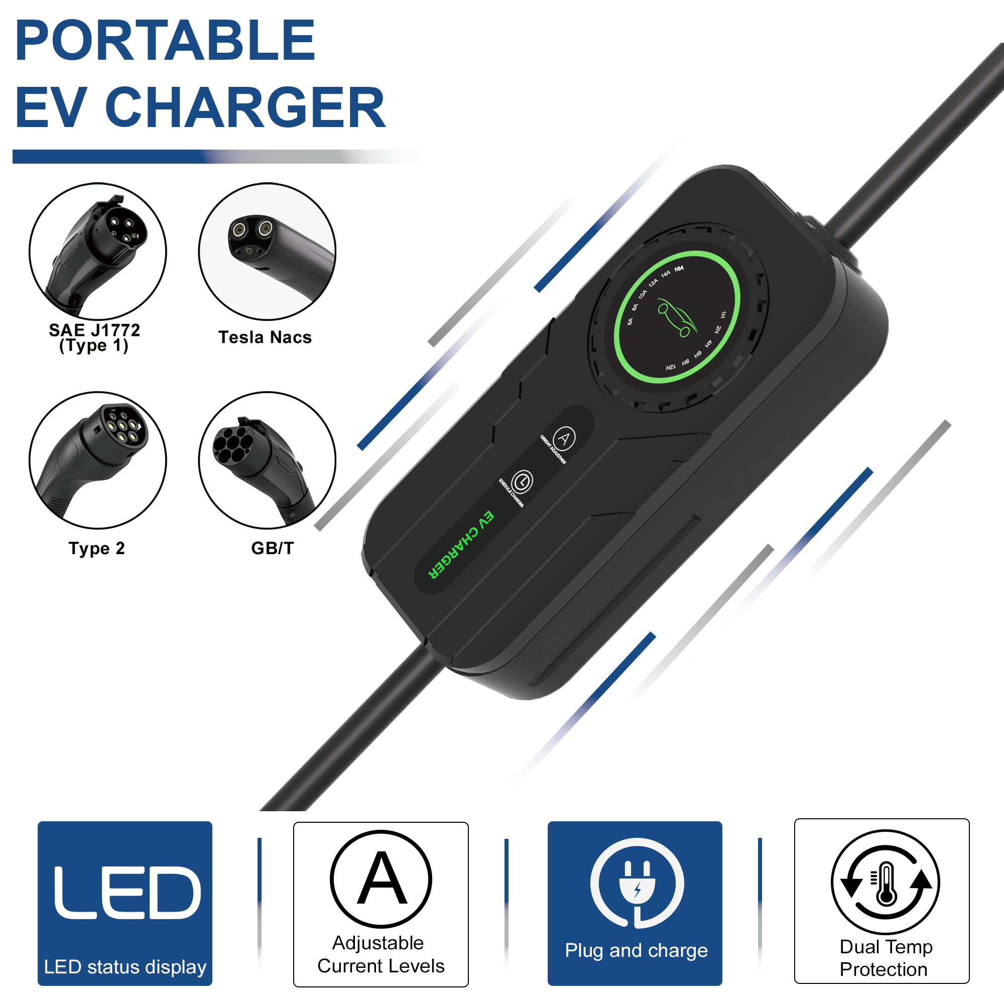 Portativ EV zaryadlovchisi – 2-rejimli elektr transport vositalari zaryadlovchisi