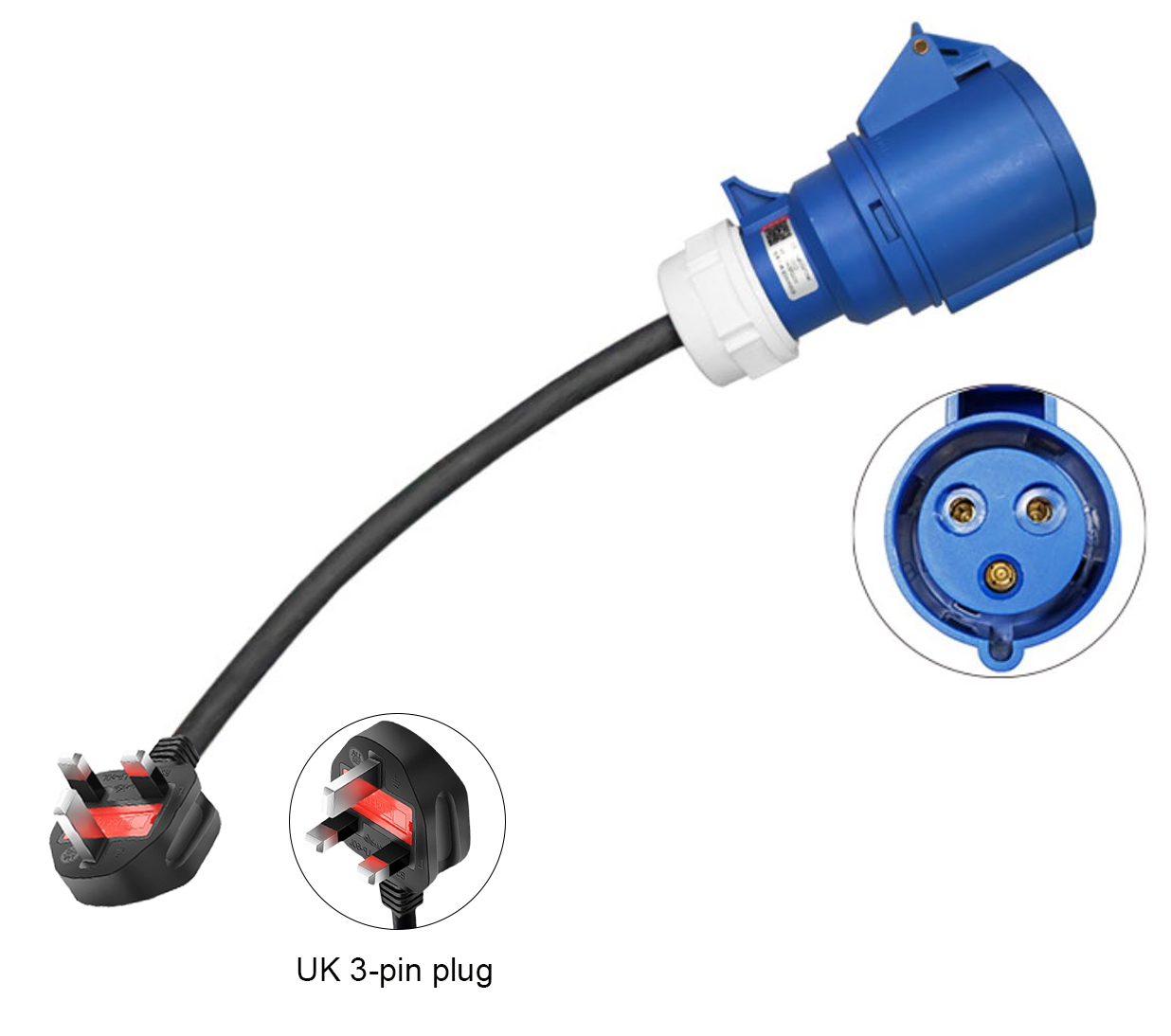CEE Blue 32A Plug to UK 16A 3-Pin Plug
