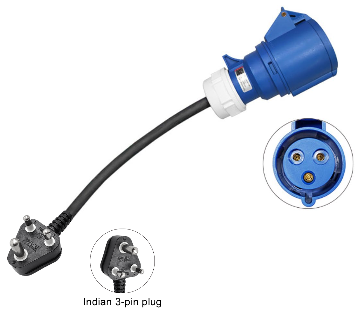 CEE Blue 32A Plug to India 16A 3-Pin Plug