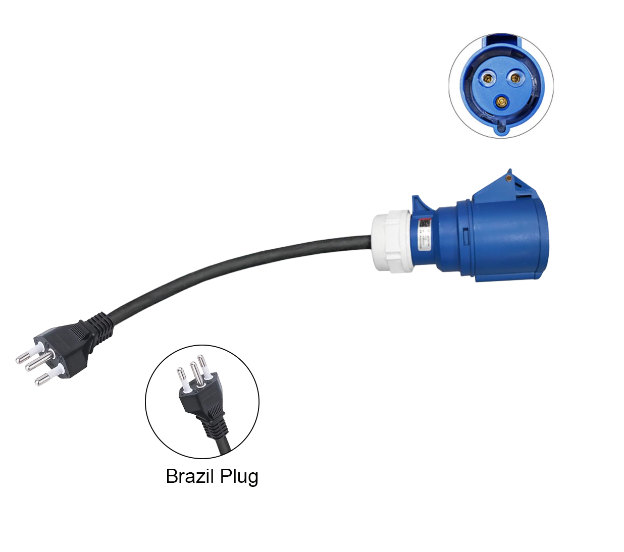 CEE Blue 32A Plug to Brazil 16A 3-Pin Plug