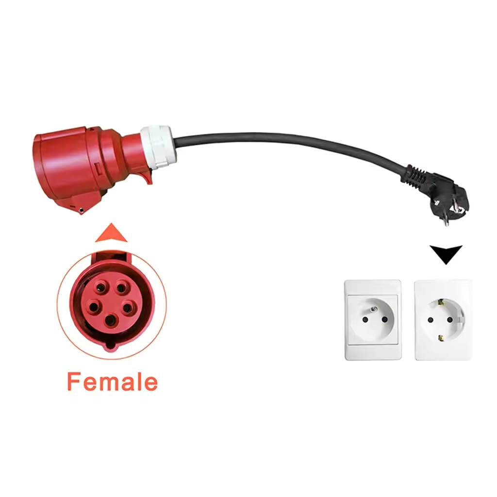 CEE Red 5-Pin 32A Plug to EU 2-Pin 16A Plug