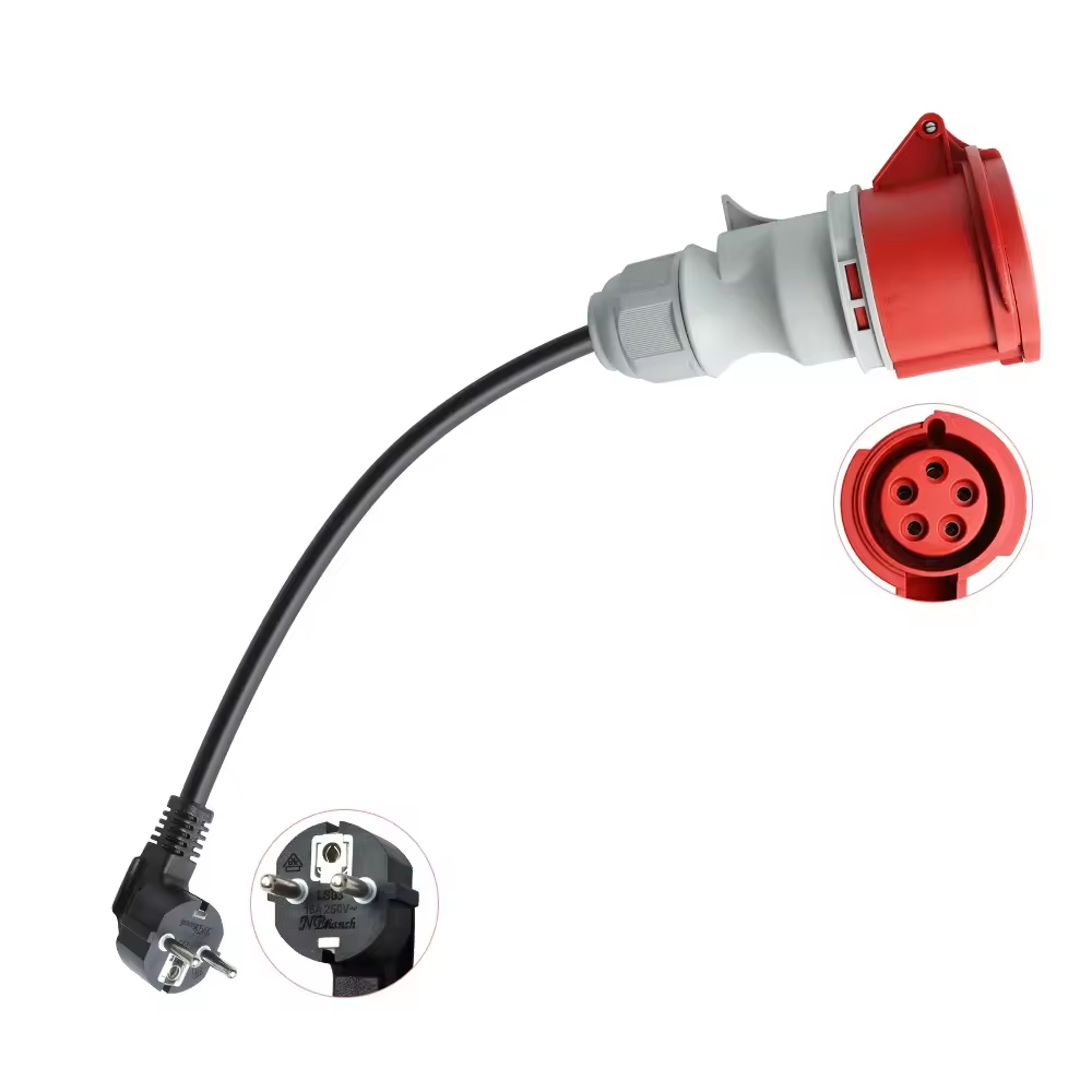 CEE Red 5-Pin 32A Plug to EU 2-Pin 16A Plug