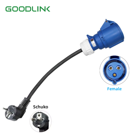 Blue CEE socket plug adapter