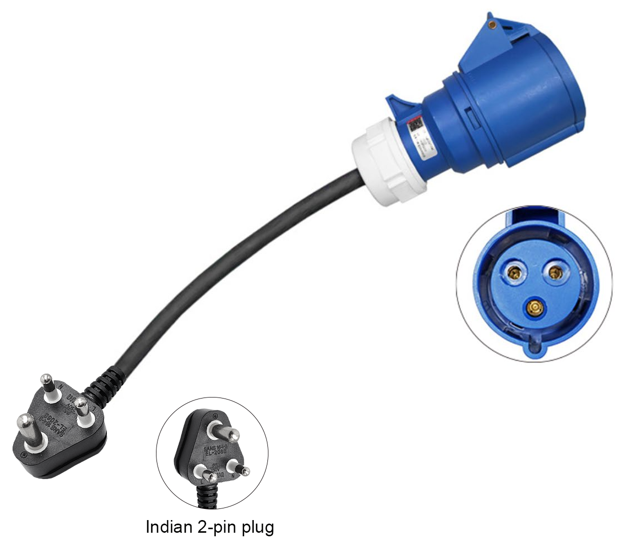 Blue CEE socket plug adapter