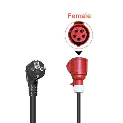 Red CEE socket (32A ) to schuko plug adapter