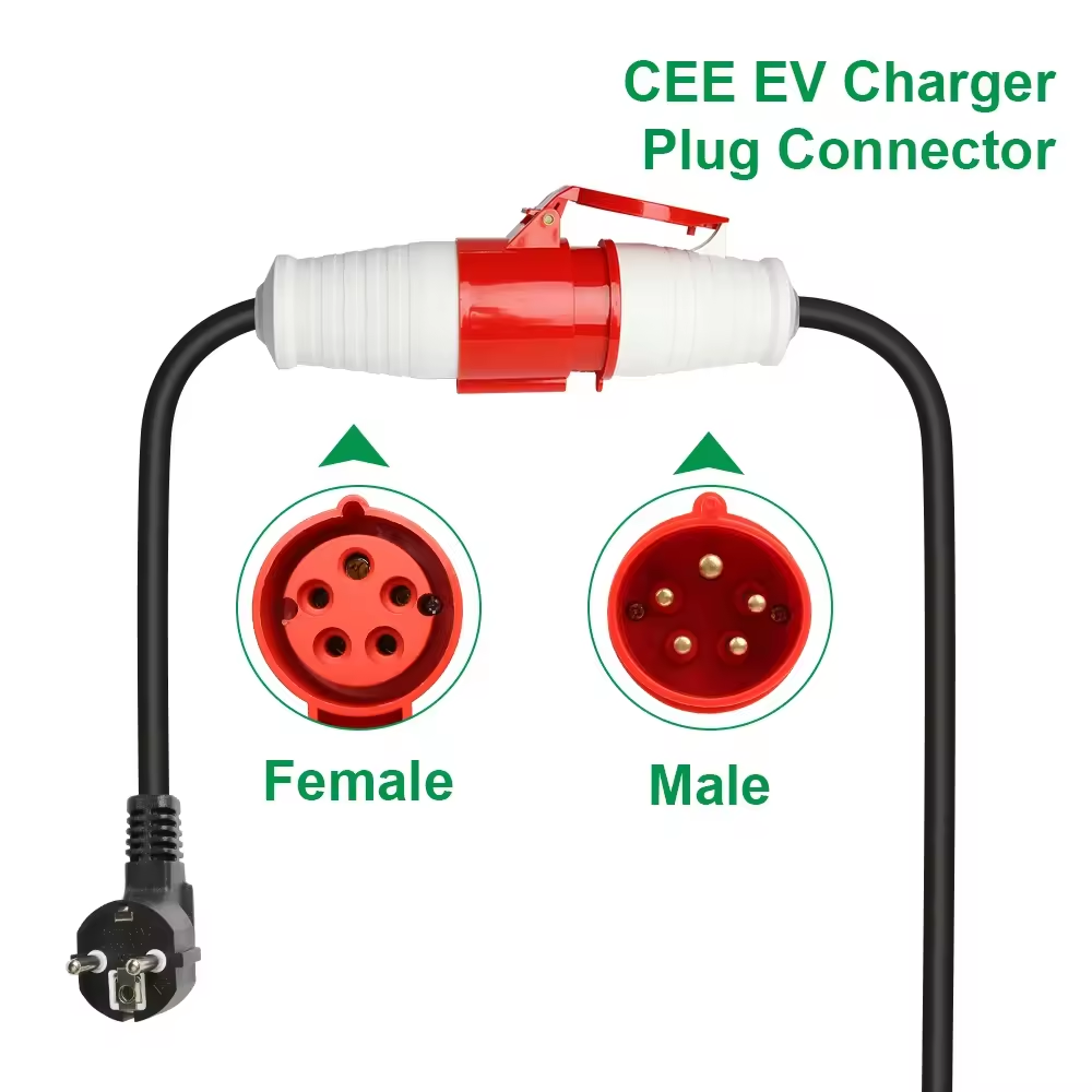 Red CEE socket (32A ) to schuko plug adapter