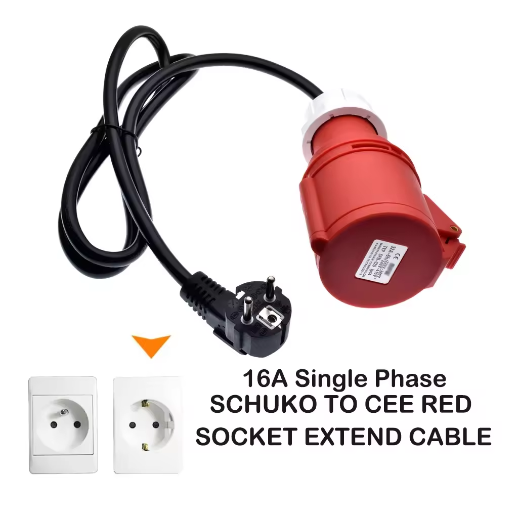 Red CEE socket (32A ) to schuko plug adapter